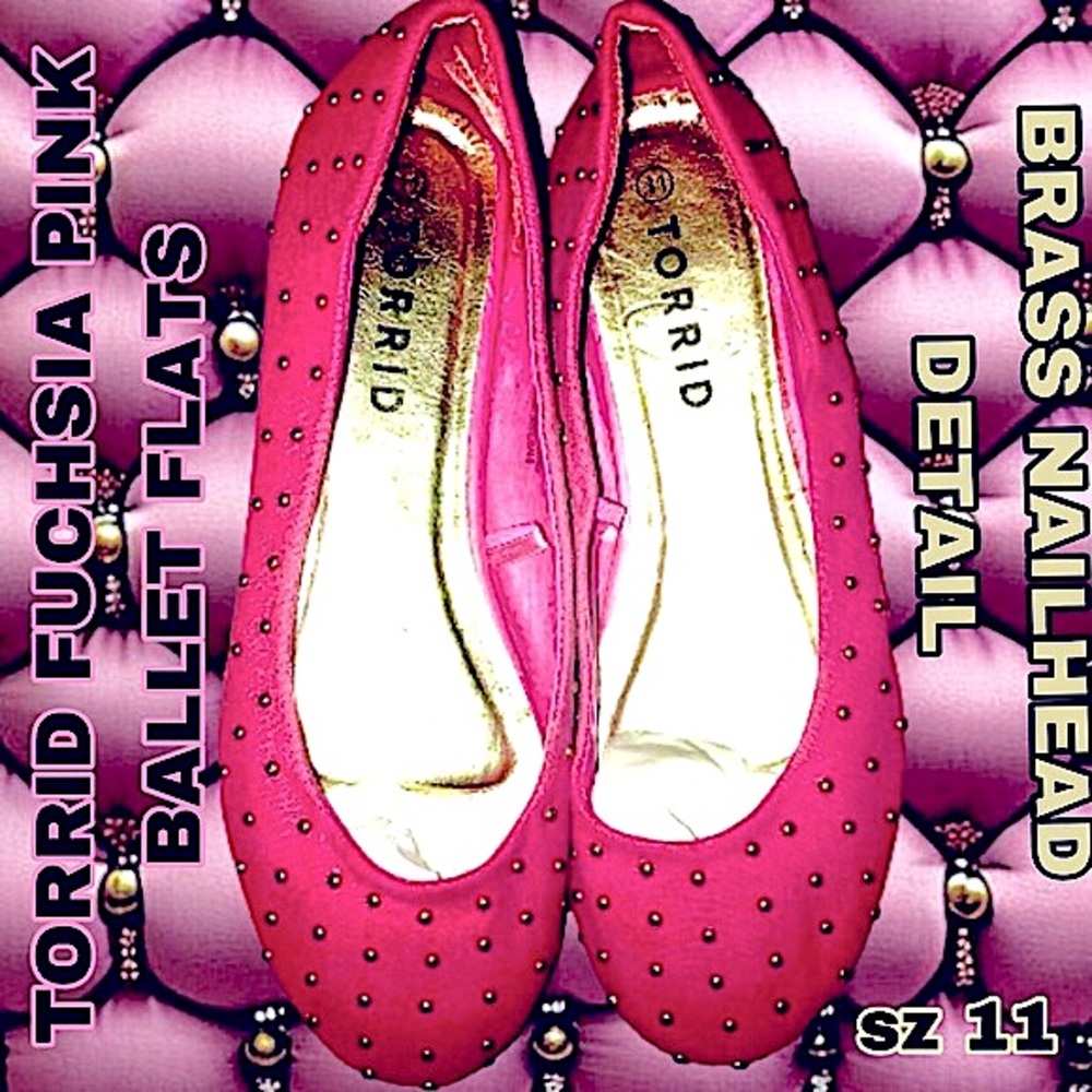 TORRID Fuchsia Hot Pink classy Brass Bead Grommet Ballet Flats sz11